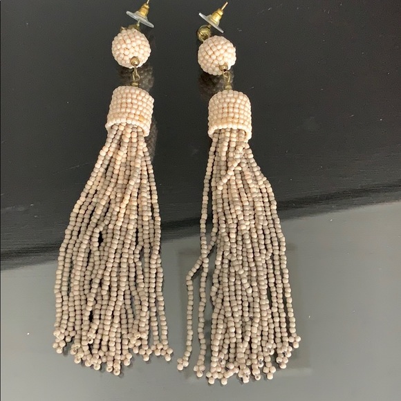 Cream and Taupe Seed Bead Duster Earrings - Picture 2 of 3